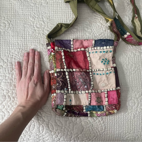 Pier 1 Imports embroidered patchwork satchel purse - Picture 2 of 7